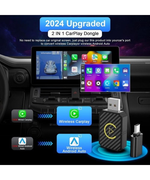 Mini Wireless Apple CarPlay Adapter, for both Apple and Android, 2 in 1, small wireless carplay adapter, converts wired to wireless, suitable for factory wired CarPlay cars from 2016 onwards, plug and play Mini Wireless Apple CarPlay Adapter, for both Apple and Android, 2 in 1, small wireless carplay adapter, converts wired to wireless, suitable for factory wired CarPlay cars from 2016 onwards, plug and play