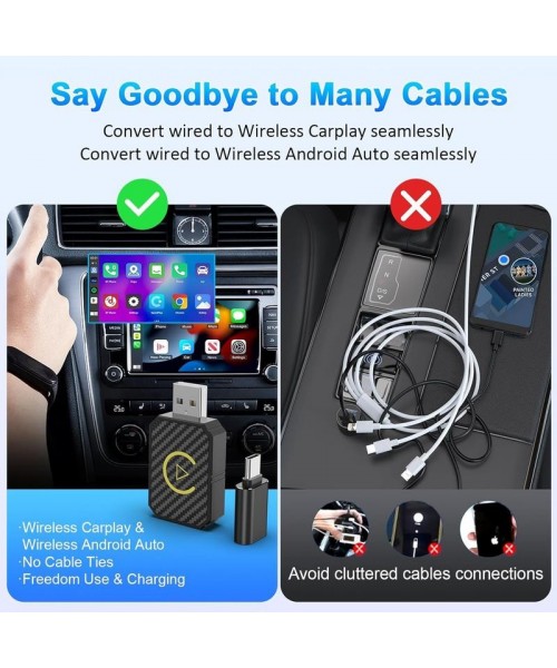 Mini Wireless Apple CarPlay Adapter, for both Apple and Android, 2 in 1, small wireless carplay adapter, converts wired to wireless, suitable for factory wired CarPlay cars from 2016 onwards, plug and play Mini Wireless Apple CarPlay Adapter, for both Apple and Android, 2 in 1, small wireless carplay adapter, converts wired to wireless, suitable for factory wired CarPlay cars from 2016 onwards, plug and play