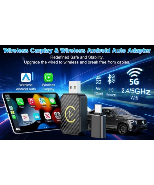 Mini Wireless Apple CarPlay Adapter, for both Apple and Android, 2 in 1, small wireless carplay adapter, converts wired to wireless, suitable for factory wired CarPlay cars from 2016 onwards, plug and play Mini Wireless Apple CarPlay Adapter, for both Apple and Android, 2 in 1, small wireless carplay adapter, converts wired to wireless, suitable for factory wired CarPlay cars from 2016 onwards, plug and play