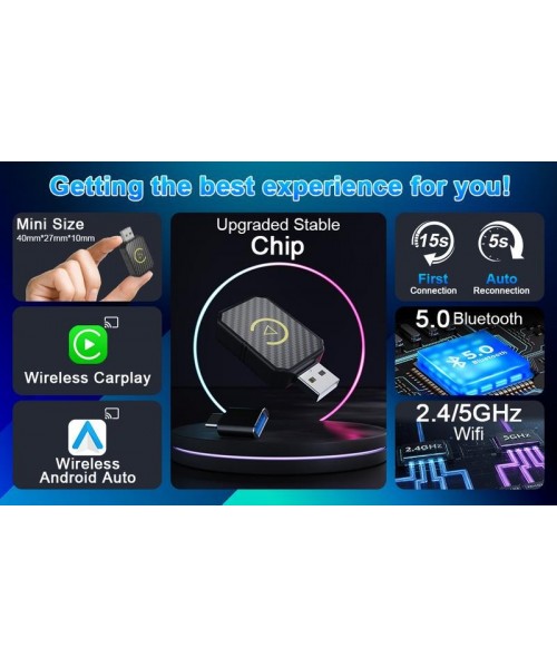 Mini Wireless Apple CarPlay Adapter, for both Apple and Android, 2 in 1, small wireless carplay adapter, converts wired to wireless, suitable for factory wired CarPlay cars from 2016 onwards, plug and play Mini Wireless Apple CarPlay Adapter, for both Apple and Android, 2 in 1, small wireless carplay adapter, converts wired to wireless, suitable for factory wired CarPlay cars from 2016 onwards, plug and play