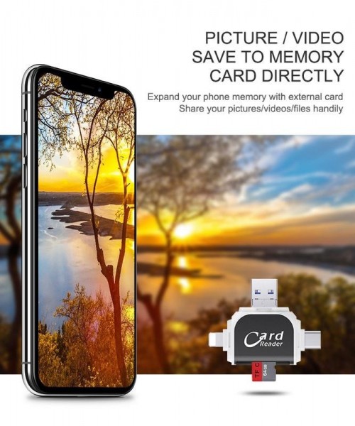 Multi-Port 4 in 1 Universal SD/TF Card/USB C/Memory Card Reader, Type C Camera Adapter Multi-Port 4 in 1 Universal SD/TF Card/USB C/Memory Card Reader, Type C Camera Adapter