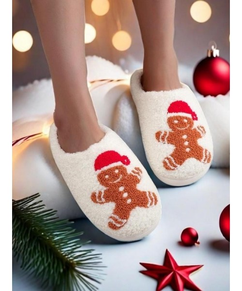 Women's Cute Gingerbread Man Design Plush Slippers, Casual Soft Comfortable Home Slippers, Warm Slippers for Indoor & Outdoor Use for Fall & Winter Women's Cute Gingerbread Man Design Plush Slippers, Casual Soft Comfortable Home Slippers, Warm Slippers for Indoor & Outdoor Use for Fall & Winter