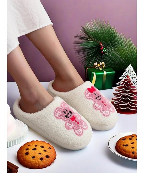 Women's Cute Gingerbread Man Design Plush Slippers, Casual Soft Comfortable Home Slippers, Warm Slippers for Indoor & Outdoor Use for Fall & Winter Women's Cute Gingerbread Man Design Plush Slippers, Casual Soft Comfortable Home Slippers, Warm Slippers for Indoor & Outdoor Use for Fall & Winter