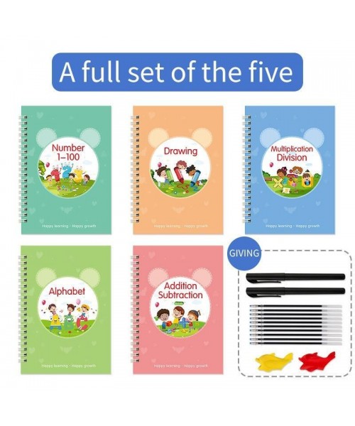 Reusable Magic Writing Practice Copybook, 5 Counts Handwriting Practice Book with 10 Pen Refill & 2 Pen, Suitable for Kindergarten School Students, School-starting Stationery Set, Fall Decor, Men Gifts, Christmas Gift Reusable Magic Writing Practice Copybook, 5 Counts Handwriting Practice Book with 10 Pen Refill & 2 Pen, Suitable for Kindergarten School Students, School-starting Stationery Set, Fall Decor, Men Gifts, Christmas Gift