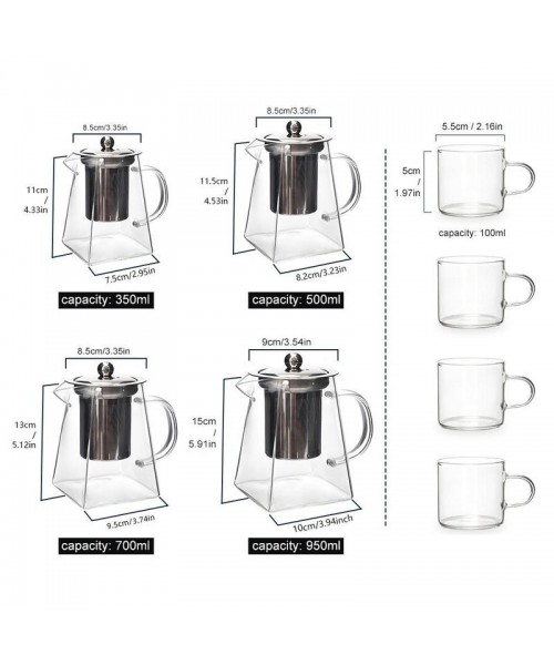 Glass Tea Pot with Removable Stainless Steel Filter & Handle, Clear Square Tea Pot & Tea Cup Set, Tea Making Tool for Home Office Use, Home Accessories, Kitchen Accessories Glass Tea Pot with Removable Stainless Steel Filter & Handle, Clear Square Tea Pot & Tea Cup Set, Tea Making Tool for Home Office Use, Home Accessories, Kitchen Accessories