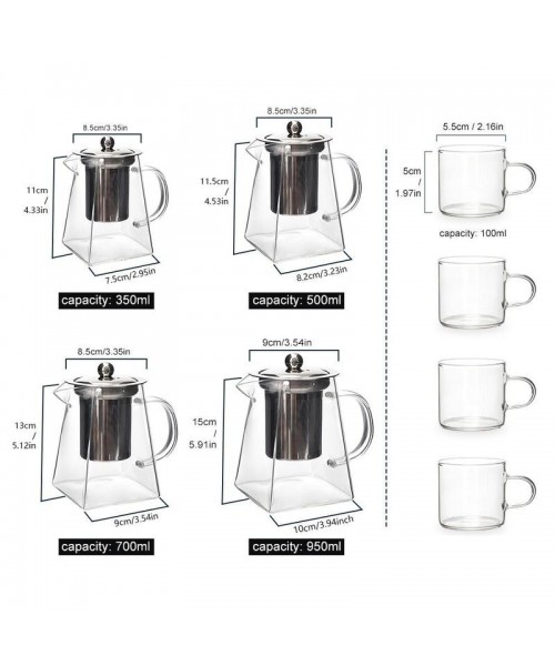 Glass Tea Pot with Removable Stainless Steel Filter & Handle, Clear Square Tea Pot & Tea Cup Set, Tea Making Tool for Home Office Use, Home Accessories, Kitchen Accessories Glass Tea Pot with Removable Stainless Steel Filter & Handle, Clear Square Tea Pot & Tea Cup Set, Tea Making Tool for Home Office Use, Home Accessories, Kitchen Accessories