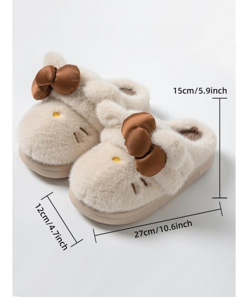 Women's Cute Cartoon Embroidery Bow Decor Plush Slippers, Casual Soft Comfortable Home Slippers, Thick Sole Warm Slippers for Indoor & Outdoor Use for Fall & Winter