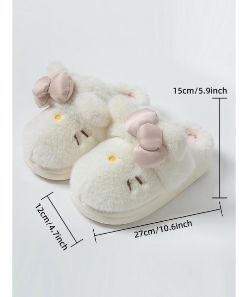 Women's Cute Cartoon Embroidery Bow Decor Plush Slippers, Casual Soft Comfortable Home Slippers, Thick Sole Warm Slippers for Indoor & Outdoor Use for Fall & Winter