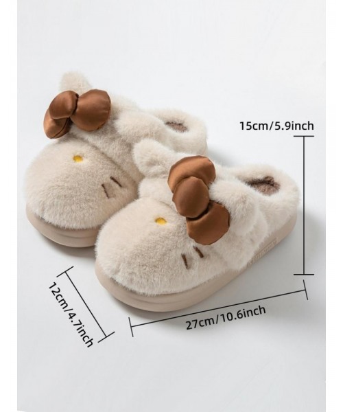 Women's Cute Cartoon Embroidery Bow Decor Plush Slippers, Casual Soft Comfortable Home Slippers, Thick Sole Warm Slippers for Indoor & Outdoor Use for Fall & Winter