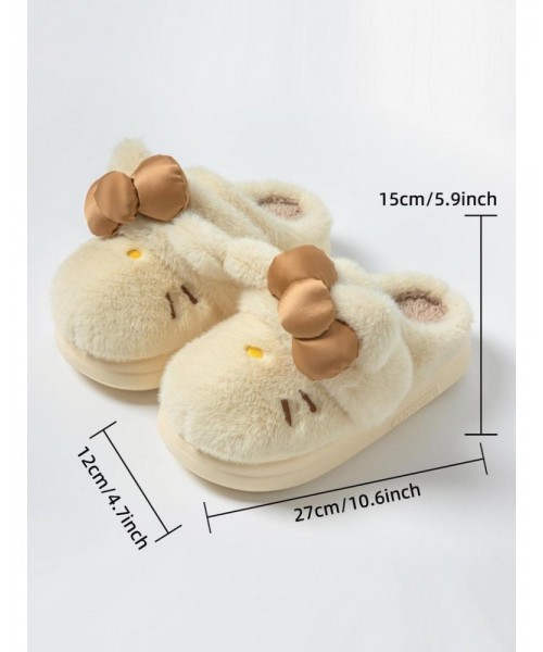 Women's Cute Cartoon Embroidery Bow Decor Plush Slippers, Casual Soft Comfortable Home Slippers, Thick Sole Warm Slippers for Indoor & Outdoor Use for Fall & Winter