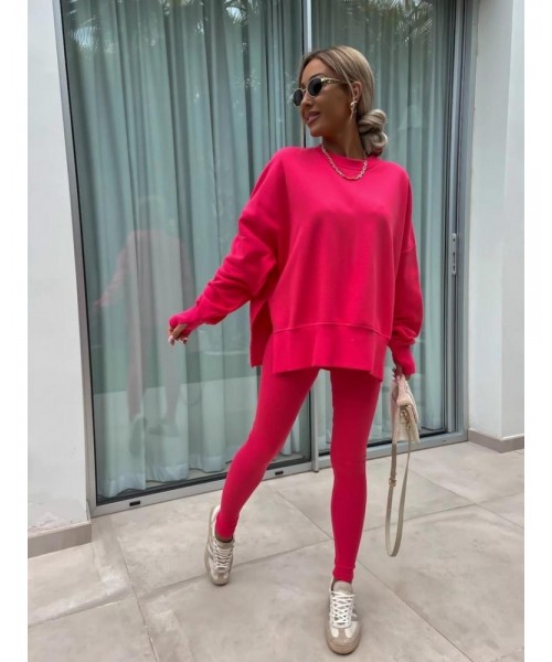 Two-piece Set Women's Solid Drop Shoulder Split Hem Sweatshirt & Leggings, Casual Fashion Cozy Round Neck Long Sleeve Pullover & Trousers for Daily Outdoor Wear, 2 Piece Sets Women, Women's Clothing for Spring & Fall, Sweatsuit Set Outfit Two-piece Set Women's Solid Drop Shoulder Split Hem Sweatshirt & Leggings, Casual Fashion Cozy Round Neck Long Sleeve Pullover & Trousers for Daily Outdoor Wear, 2 Piece Sets Women, Women's Clothing for Spring & Fall, Sweatsuit Set Outfit