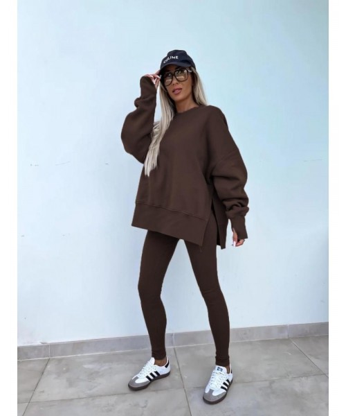 Two-piece Set Women's Solid Drop Shoulder Split Hem Sweatshirt & Leggings, Casual Fashion Cozy Round Neck Long Sleeve Pullover & Trousers for Daily Outdoor Wear, 2 Piece Sets Women, Women's Clothing for Spring & Fall, Sweatsuit Set Outfit Two-piece Set Women's Solid Drop Shoulder Split Hem Sweatshirt & Leggings, Casual Fashion Cozy Round Neck Long Sleeve Pullover & Trousers for Daily Outdoor Wear, 2 Piece Sets Women, Women's Clothing for Spring & Fall, Sweatsuit Set Outfit