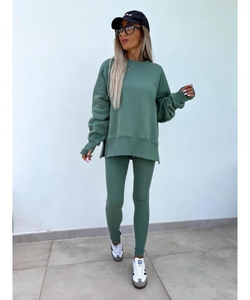Two-piece Set Women's Solid Drop Shoulder Split Hem Sweatshirt & Leggings, Casual Fashion Cozy Round Neck Long Sleeve Pullover & Trousers for Daily Outdoor Wear, 2 Piece Sets Women, Women's Clothing for Spring & Fall, Sweatsuit Set Outfit Two-piece Set Women's Solid Drop Shoulder Split Hem Sweatshirt & Leggings, Casual Fashion Cozy Round Neck Long Sleeve Pullover & Trousers for Daily Outdoor Wear, 2 Piece Sets Women, Women's Clothing for Spring & Fall, Sweatsuit Set Outfit