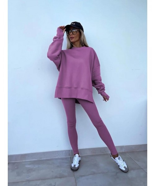 Two-piece Set Women's Solid Drop Shoulder Split Hem Sweatshirt & Leggings, Casual Fashion Cozy Round Neck Long Sleeve Pullover & Trousers for Daily Outdoor Wear, 2 Piece Sets Women, Women's Clothing for Spring & Fall, Sweatsuit Set Outfit Two-piece Set Women's Solid Drop Shoulder Split Hem Sweatshirt & Leggings, Casual Fashion Cozy Round Neck Long Sleeve Pullover & Trousers for Daily Outdoor Wear, 2 Piece Sets Women, Women's Clothing for Spring & Fall, Sweatsuit Set Outfit