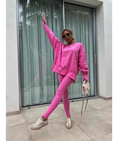Two-piece Set Women's Solid Drop Shoulder Split Hem Sweatshirt & Leggings, Casual Fashion Cozy Round Neck Long Sleeve Pullover & Trousers for Daily Outdoor Wear, 2 Piece Sets Women, Women's Clothing for Spring & Fall, Sweatsuit Set Outfit Two-piece Set Women's Solid Drop Shoulder Split Hem Sweatshirt & Leggings, Casual Fashion Cozy Round Neck Long Sleeve Pullover & Trousers for Daily Outdoor Wear, 2 Piece Sets Women, Women's Clothing for Spring & Fall, Sweatsuit Set Outfit