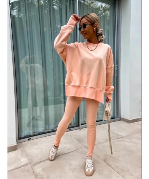 Two-piece Set Women's Solid Drop Shoulder Split Hem Sweatshirt & Leggings, Casual Fashion Cozy Round Neck Long Sleeve Pullover & Trousers for Daily Outdoor Wear, 2 Piece Sets Women, Women's Clothing for Spring & Fall, Sweatsuit Set Outfit Two-piece Set Women's Solid Drop Shoulder Split Hem Sweatshirt & Leggings, Casual Fashion Cozy Round Neck Long Sleeve Pullover & Trousers for Daily Outdoor Wear, 2 Piece Sets Women, Women's Clothing for Spring & Fall, Sweatsuit Set Outfit
