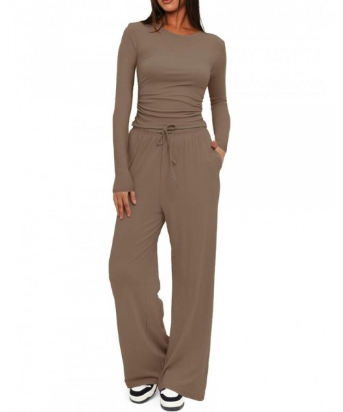 Two-piece Set Women's Solid Ruched Tee & Drawstring Pocket Pants Lounge Set, Casual Long Sleeve T-shirt & Elastic Waist Trousers, Ladies Sleepwear for All Seasons Two-piece Set Women's Solid Ruched Tee & Drawstring Pocket Pants Lounge Set, Casual Long Sleeve T-shirt & Elastic Waist Trousers, Ladies Sleepwear for All Seasons