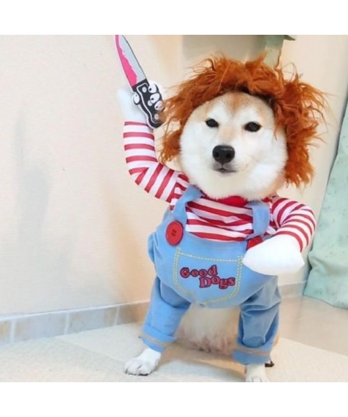 Funny Chucky Dogs Costume with Pet Wig,Creative Cosplay Scary Outfit Knife,for Small Medium and Large Cats Puppy,Party Animal Clothes Ragdoll stume Funny Chucky Dogs Costume with Pet Wig,Creative Cosplay Scary Outfit Knife,for Small Medium and Large Cats Puppy,Party Animal Clothes Ragdoll stume