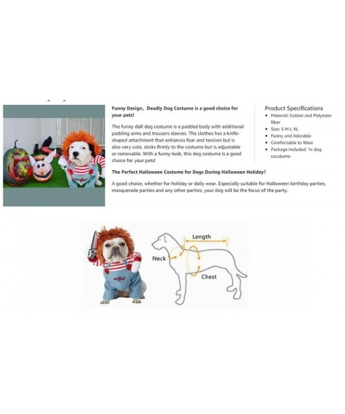 Funny Chucky Dogs Costume with Pet Wig,Creative Cosplay Scary Outfit Knife,for Small Medium and Large Cats Puppy,Party Animal Clothes Ragdoll stume Funny Chucky Dogs Costume with Pet Wig,Creative Cosplay Scary Outfit Knife,for Small Medium and Large Cats Puppy,Party Animal Clothes Ragdoll stume