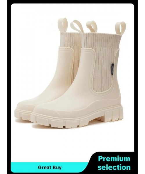Women's Solid Color Waterproof Rain Boots, Fall 2024 New Style Fashionable Round Toe Boots for Outdoor Footwear, Non-slip Rain Boots for Women Shoes, Boots for Wide Feet