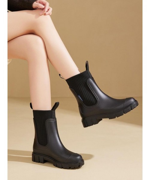 Women's Solid Color Waterproof Rain Boots, Fall 2024 New Style Fashionable Round Toe Boots for Outdoor Footwear, Non-slip Rain Boots for Women Shoes, Boots for Wide Feet Women's Solid Color Waterproof Rain Boots, Fall 2024 New Style Fashionable Round Toe Boots for Outdoor Footwear, Non-slip Rain Boots for Women Shoes, Boots for Wide Feet
