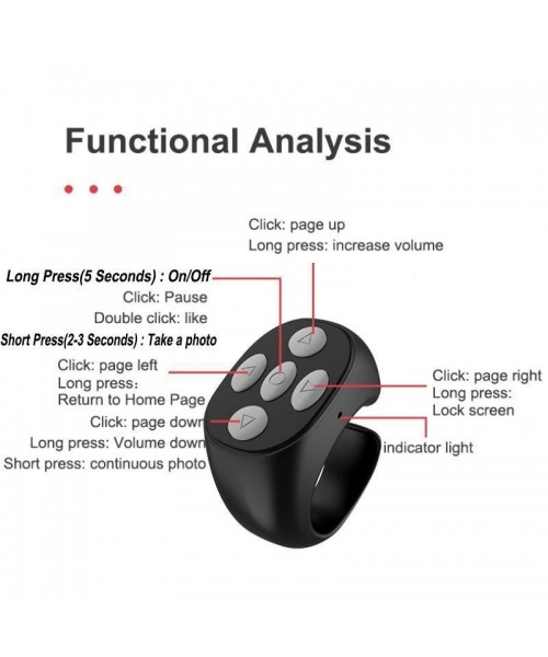 Wireless Remote Control Ring,&nbsp;Selfie Video Controller&nbsp;for Phone, Automatic Page Turner for Various APP, Mobile Remote Control, Selfie Accessories