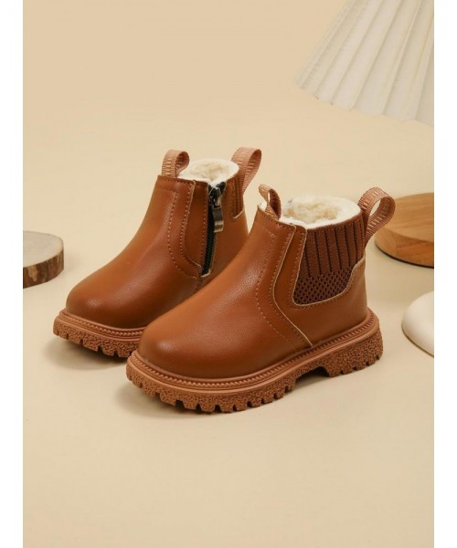 Kid's Winter Boots, Casual Warm Ankle Boots for Fall & Winter, New Style Plain Color Boots for Boys for Daily Wear Kid's Winter Boots, Casual Warm Ankle Boots for Fall & Winter, New Style Plain Color Boots for Boys for Daily Wear